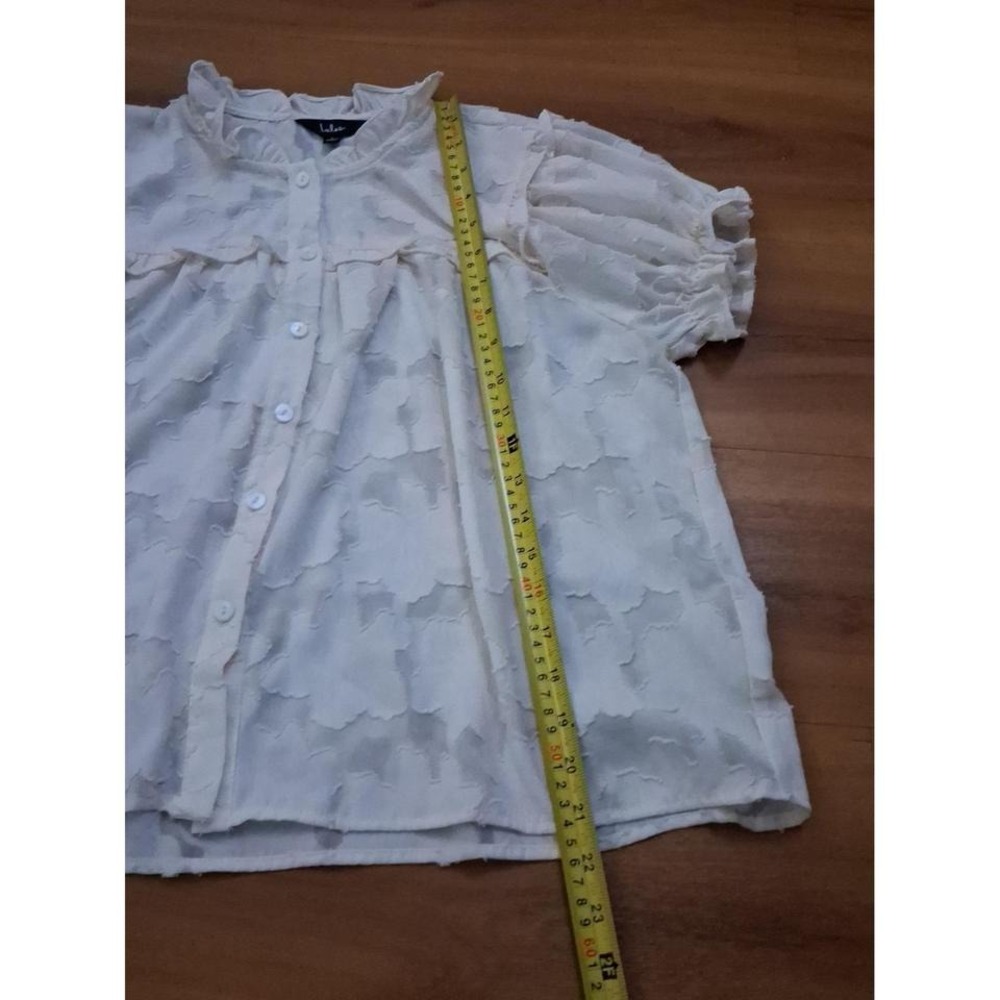 Lulus Floral Ivory Sheer Cottagecore Button Down‎ Puff Sleeve Top Shirt - Picture 3 of 7